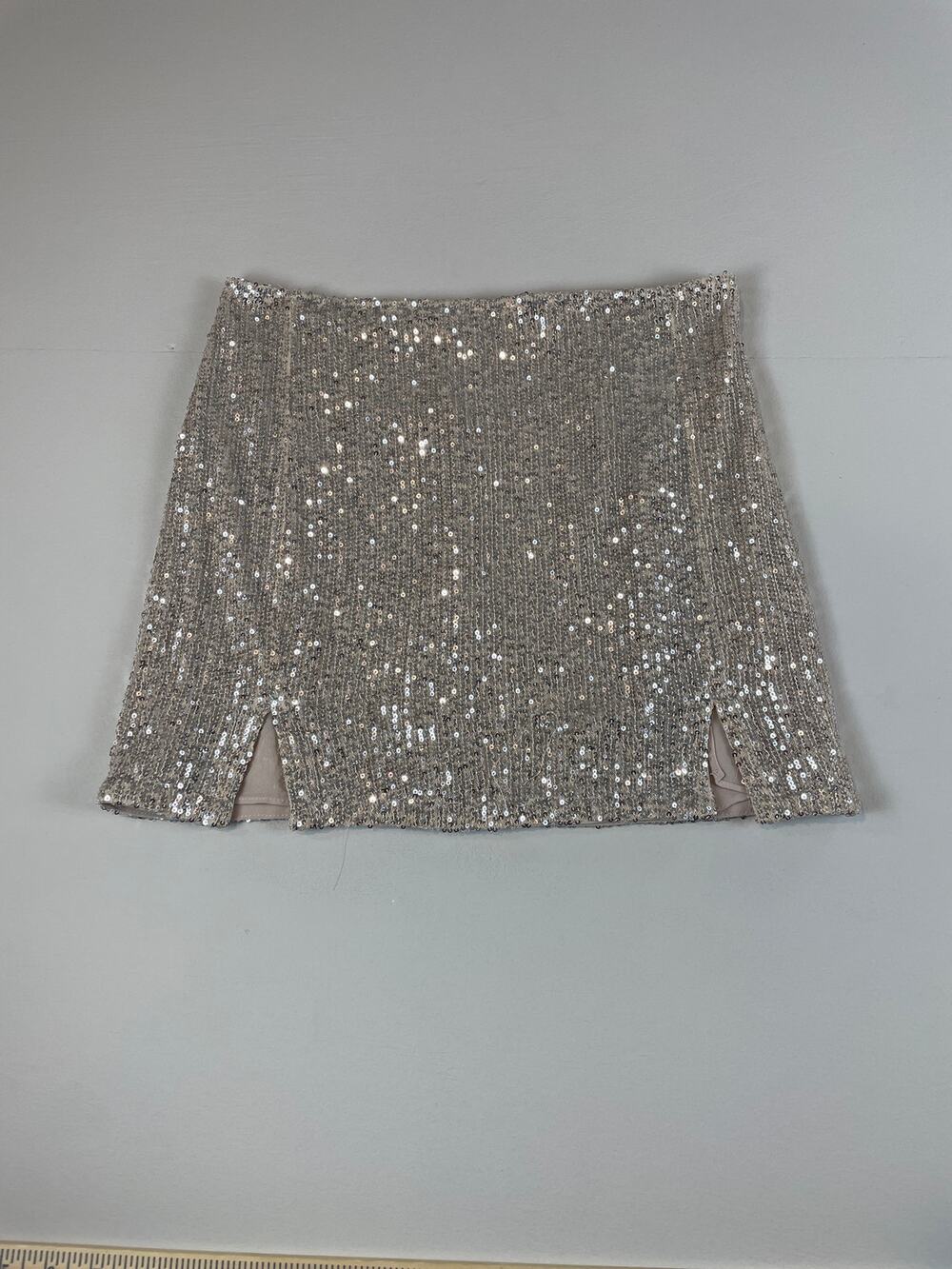 Grace Sequin Mini Skirt Size M Beige Metallic